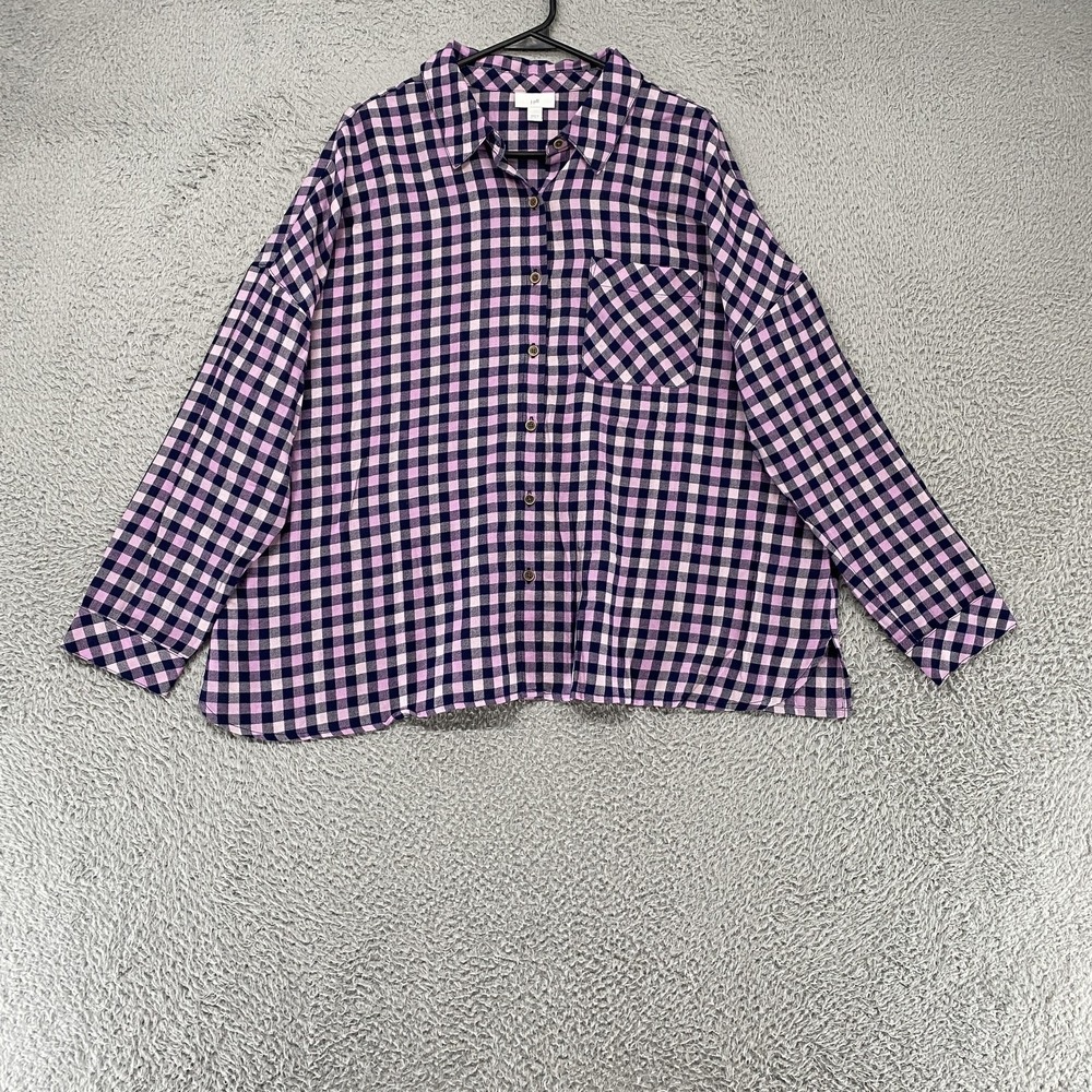 J. Jill Plaid Top Womens XL Button Up Pink Navy Gingham Check Lightweight Shirt